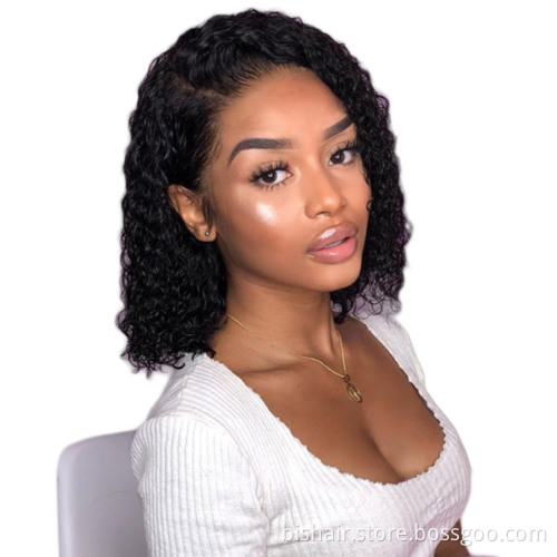 BIS deep wave brazilian human hair bob closure natural wig hairline remy short curly hair bob lace front wig with baby hair